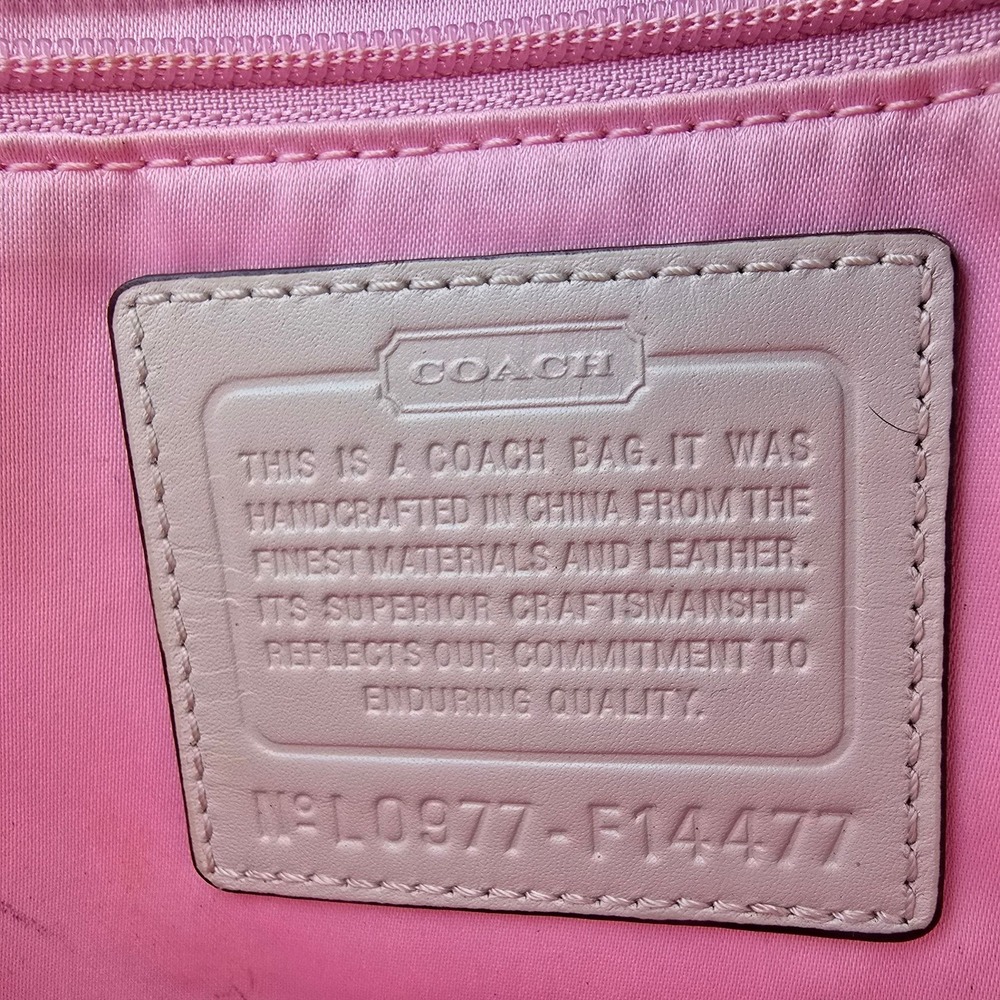 COACH Signature Stripe Tote Bag Beige Pink Canvas Leather Shoulder Purse - Picture 5 of 15